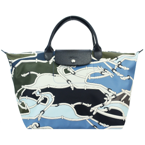 LONGCHAMP Le Pliage Collection短把摺疊水餃包(中/藍x墨綠)