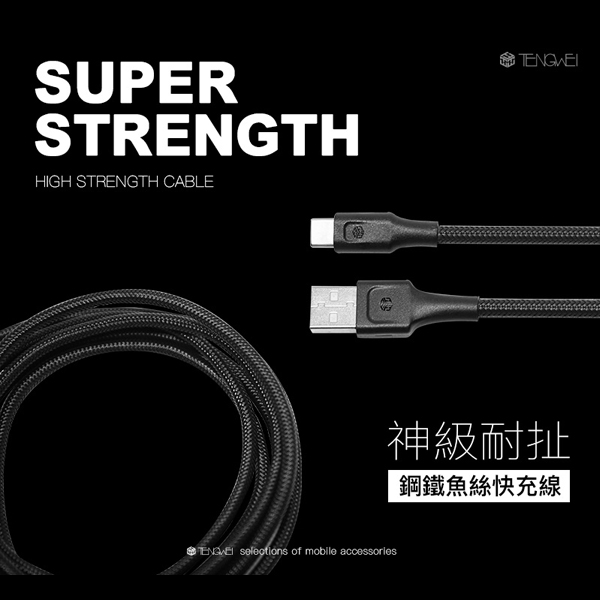 TENGWEI For Type-c 鋼鐵魚絲快速充電線180cm-2條入