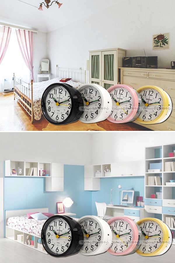 RHYTHM 麗聲 多彩可愛圓形夜光小鬧鐘-格紋黃/9cm