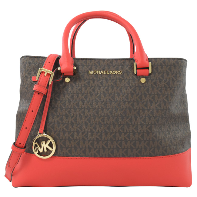 MICHAEL KORS SAVANNAH 拼接款雙層兩用包(深咖橘/大)