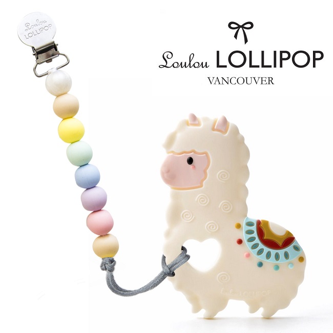 加拿大Loulou lollipop嬰幼兒草尼馬造型 固齒器組/奶嘴鍊夾-棉花糖