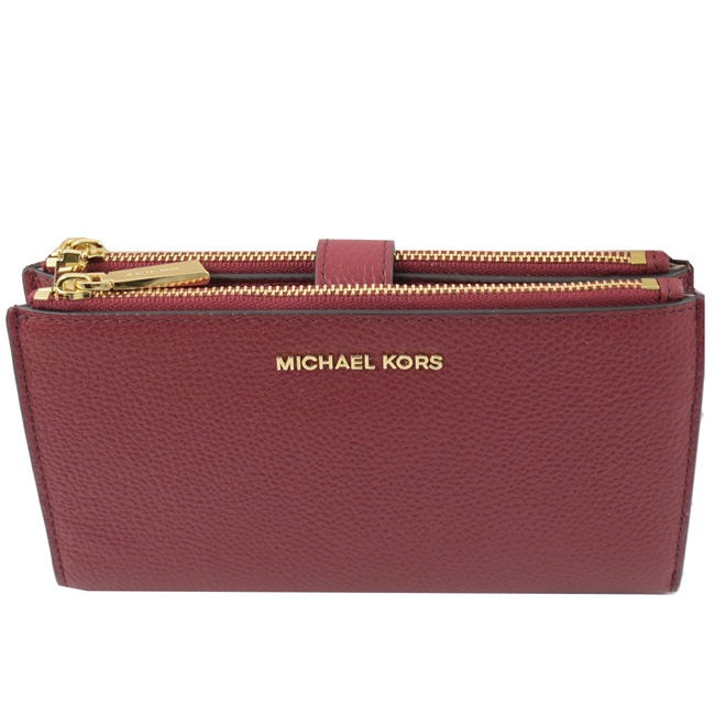 MICHAEL KORS WRISTLETS牛皮對開式雙拉鍊手掛中夾(紫紅)