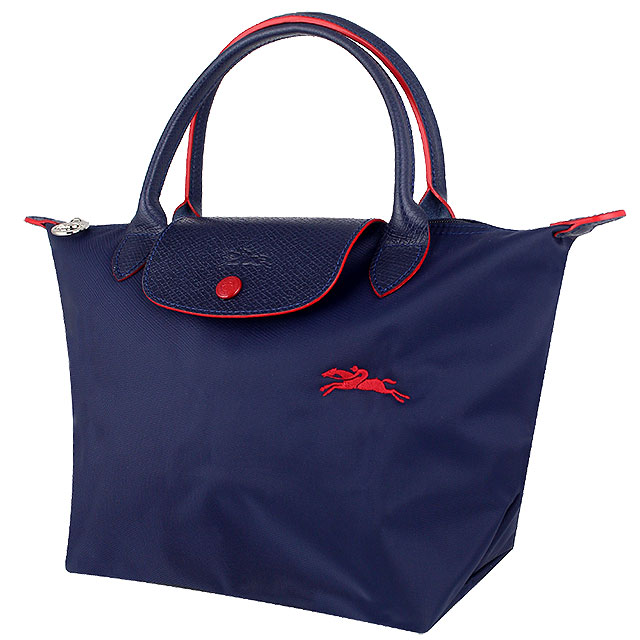 Longchamp Collection尼龍布刺繡品牌短帶水餃包(藍/小)