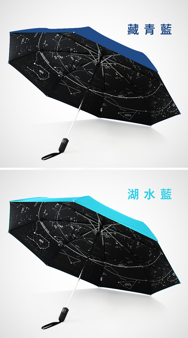 【TDN】夏夜星空降溫黑膠自動傘(省力回壓設計B7396)