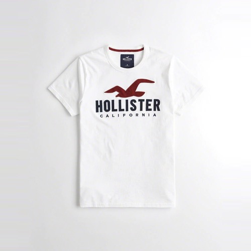 海鷗 Hollister 經典刺繡大海鷗文字短袖T恤-白色