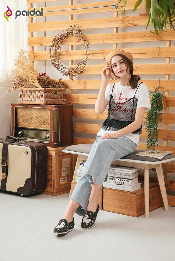 Paidal童話星空的天鵝王子懶人鞋休閒鞋-星光黑