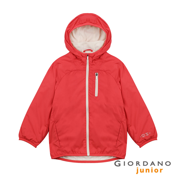 GIORDANO 童裝搖粒絨內裡連帽鋪棉外套-31 杜鵑紅