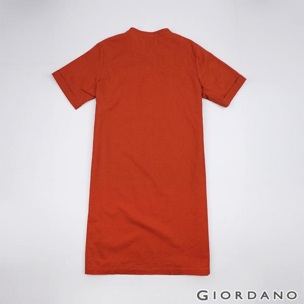 GIORDANO 女裝自然棉麻系列亨利領短袖連身裙-25 夕陽紅