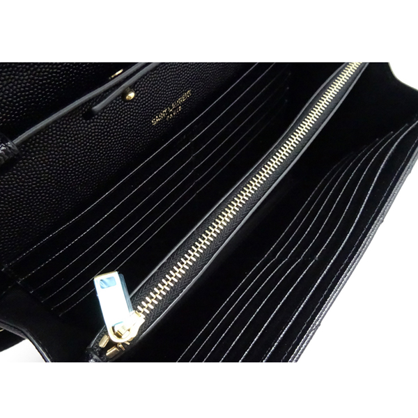 YSL MONOGRAM V字縫線牛皮金鍊斜肩手拿包(黑色)