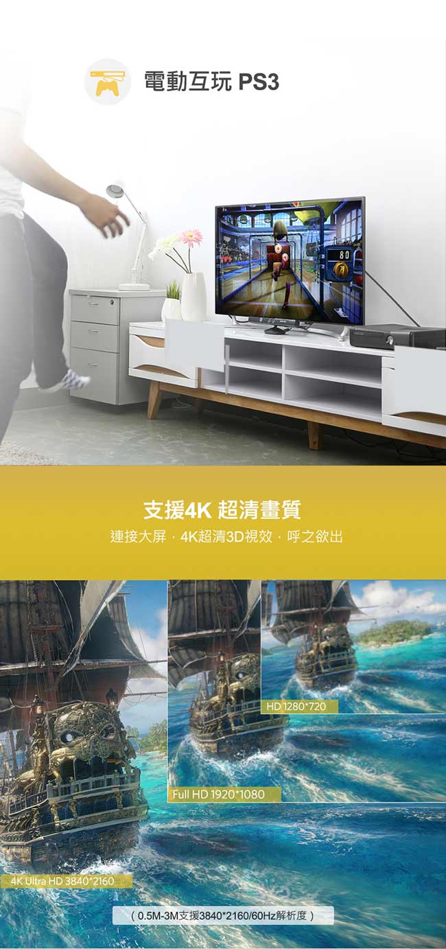 綠聯HDMI 2.0傳輸線 FLAT版 黑色 1.5M