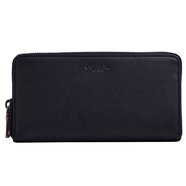 COACH 壓印LOGO全皮革長夾/鑰匙圈二件禮盒組-黑(附原廠禮盒)