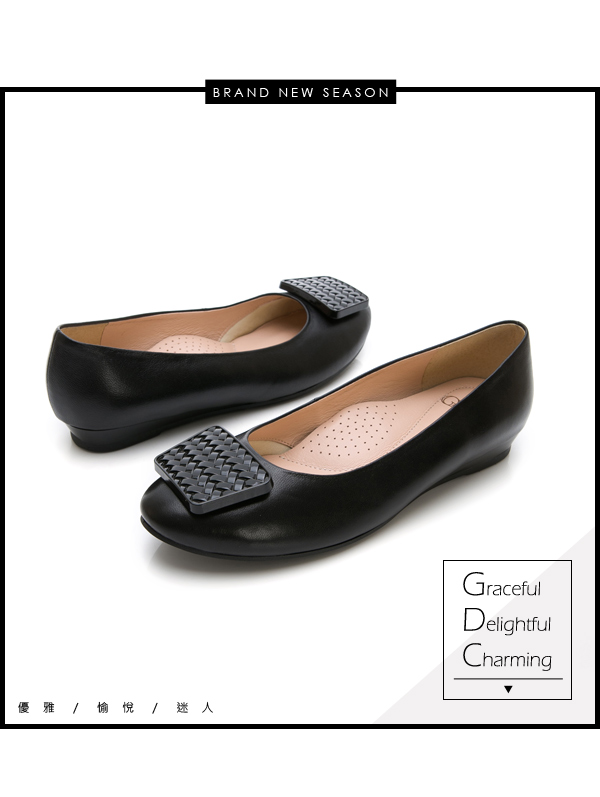 GDC-羊皮特殊扣飾設計感歐美風低跟包鞋-黑色