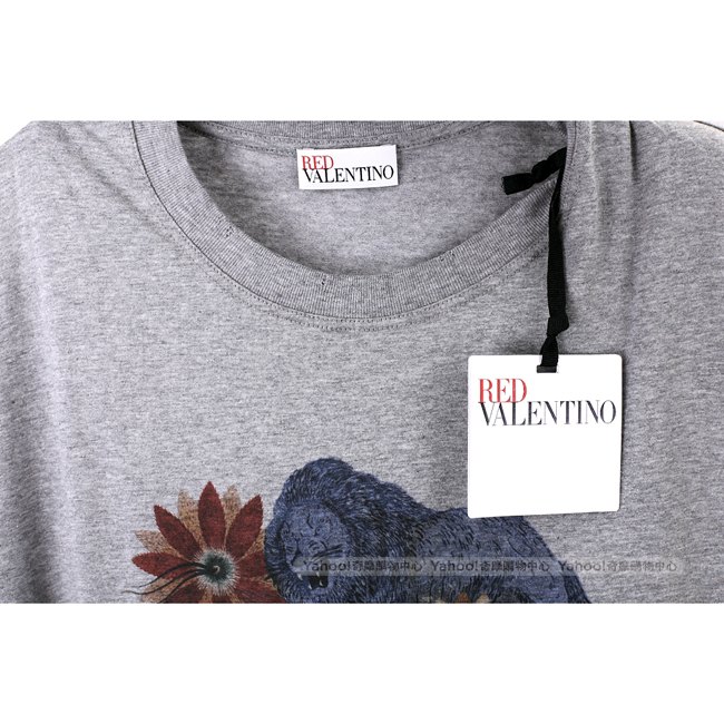 RED VALENTINO 獅子與花圖印灰色棉質T恤