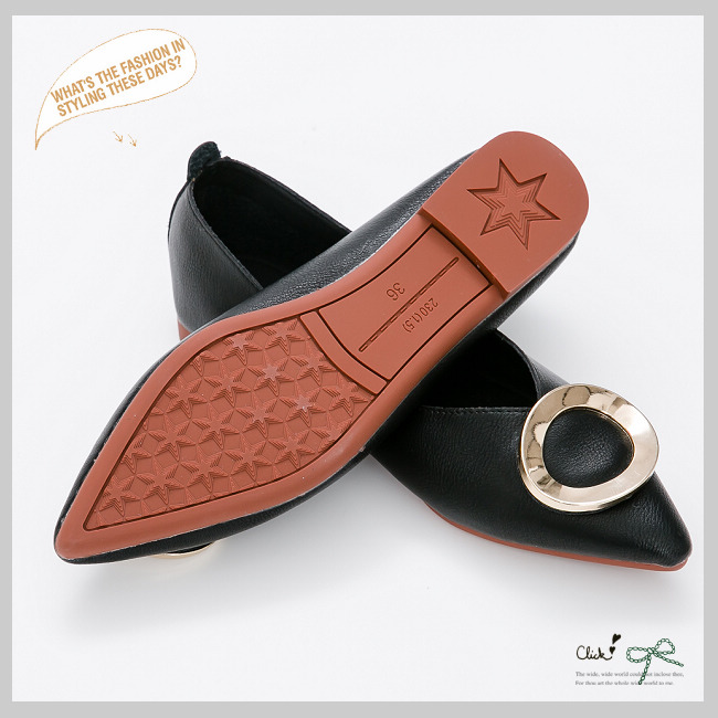 River&Moon中大尺碼-超纖金扣Q軟橡膠平底尖頭鞋-黑