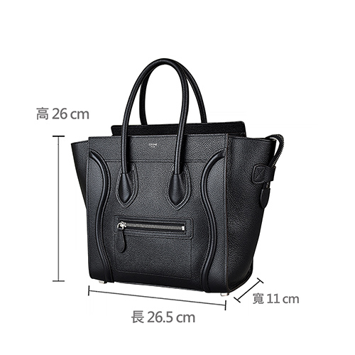 CELINE MICRO LUGGAGE燙銀LOGO小牛皮拉鍊手提囧包(黑)