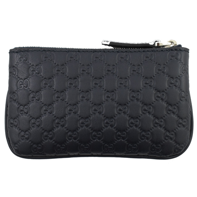 GUCCI Guccissima 小LOGO牛皮拉鍊鑰匙零錢包(深藍)