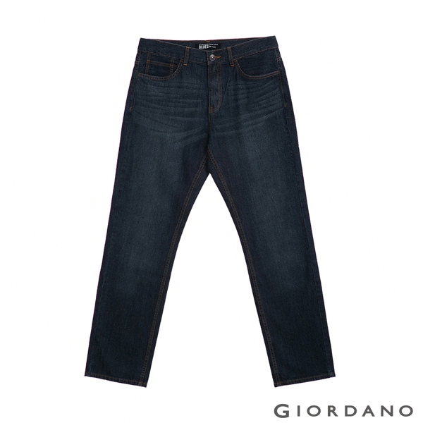 GIORDANO 男裝基本款中腰錐形牛仔褲 - 95 深藍