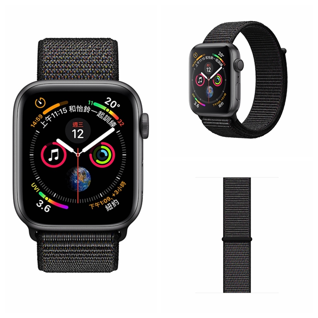 Apple Watch S4 GPS 40mm太空灰色鋁金屬錶殼搭配黑色運動型錶環