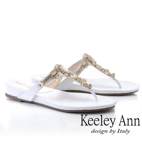 Keeley Ann氣質名媛 清透寶石軟墊夾腳拖鞋(白色)