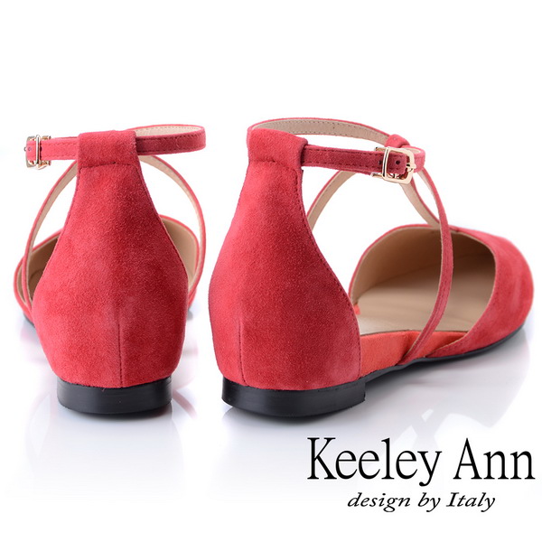 Keeley Ann慵懶盛夏 全真皮交叉帶尖頭麂皮包鞋(紅色-Ann系列)