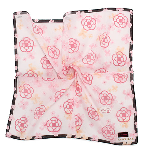 CLATHAS經典滿版山茶花純棉帕巾-粉紅/白