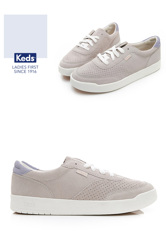 Keds MATCH POINT 經典復刻皮革休閒鞋-淺灰