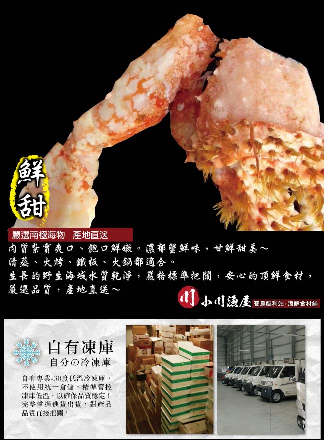 小川漁屋智利頂級熟凍雪蟹半身2付(250g±10%/付)