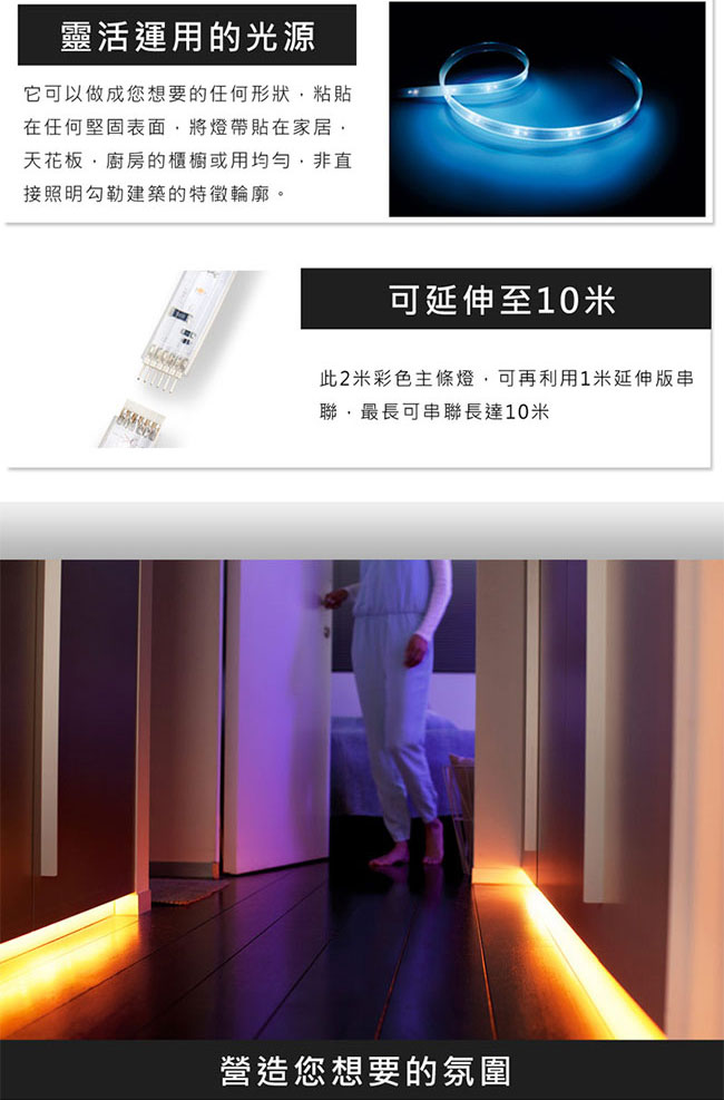 【飛利浦 PHILIPS LIGHTING】Hue無線智慧照明_LED彩色條燈(2米)