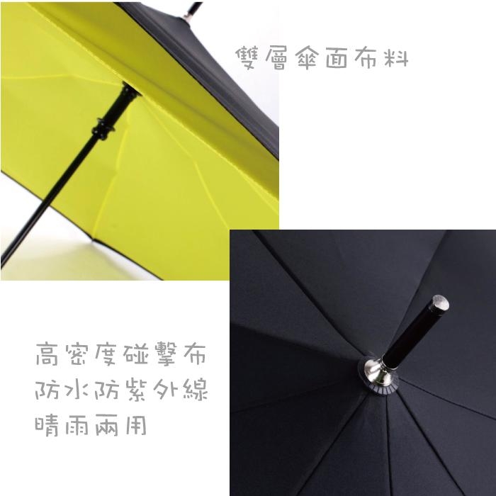 【生活良品】C型雙層雙色手動反向直立晴雨傘-素面黃色款(外層黑+內層黃)