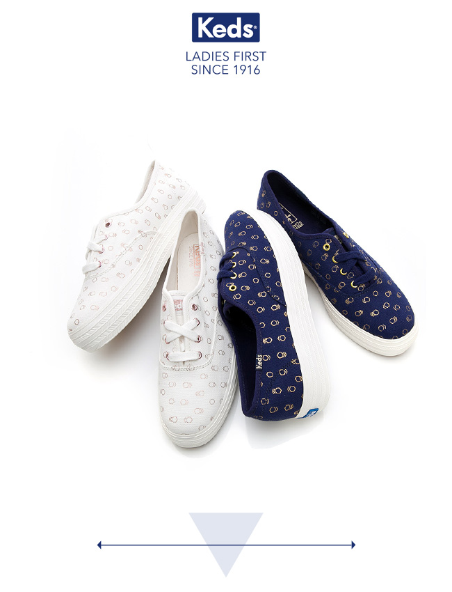 Keds TRIPLE 燙金印花綁帶休閒鞋-藍