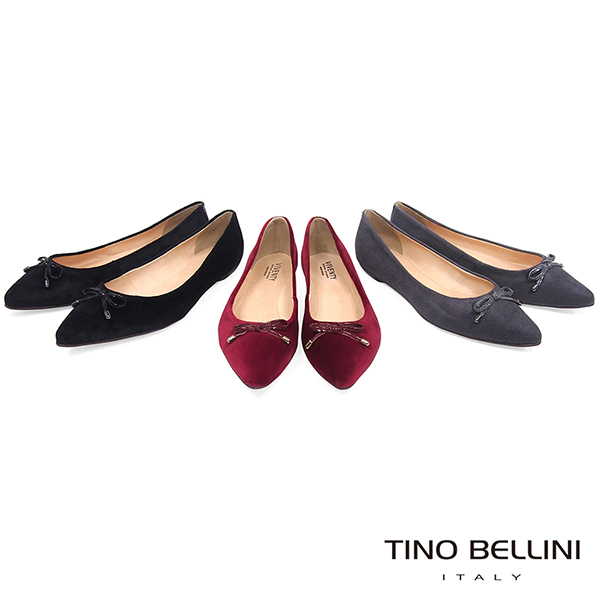 Tino Bellini巴西進口復古奢華絨布平底娃娃鞋_黑