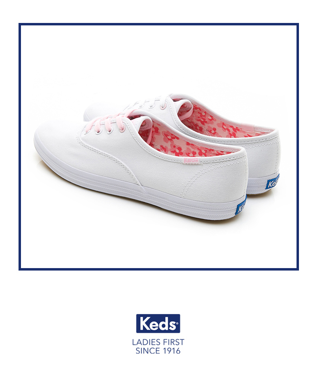 Keds CHAMPION 夢幻綁帶休閒鞋-白粉限定款