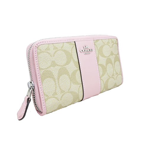 COACH經典PVC LOGO拉鍊長夾(淡粉)