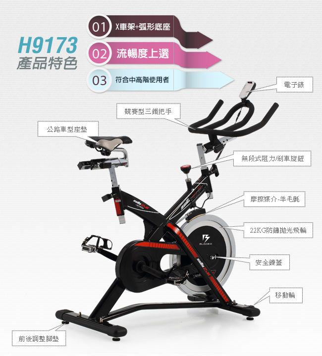 【BLADEZ】H9173BK (SB2.6)-22KG飛輪健身車