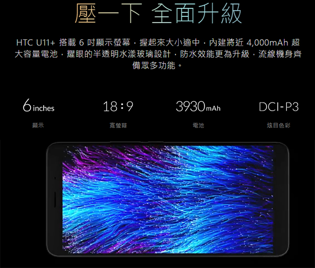 【福利品】HTC U11+ 64GB 6吋全螢幕智慧手機