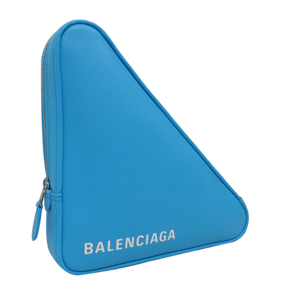 BALENCIAGA 小牛皮手拿收納包(藍色白字)