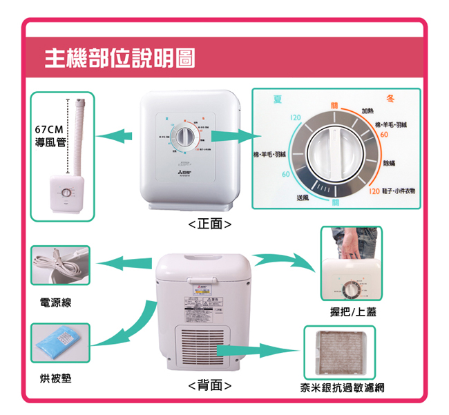 MITSUBISHI三菱 日本原裝新智能烘被機-雅典白 AD-E103TW