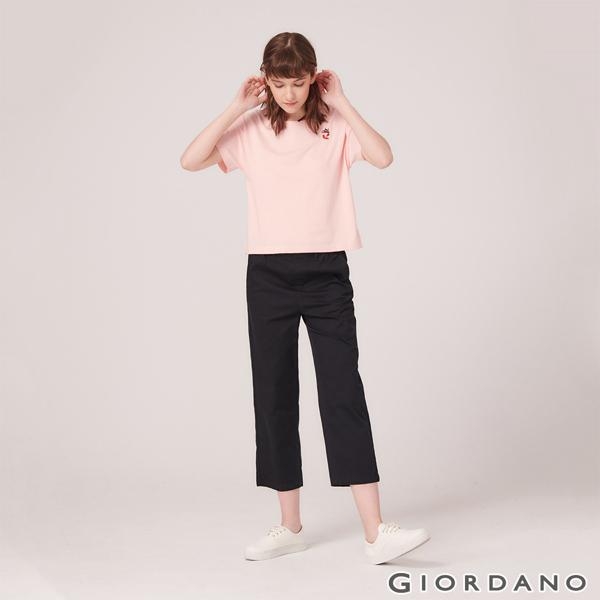 GIORDANO 女裝素色鬆緊腰九分休閒褲-09 標誌黑