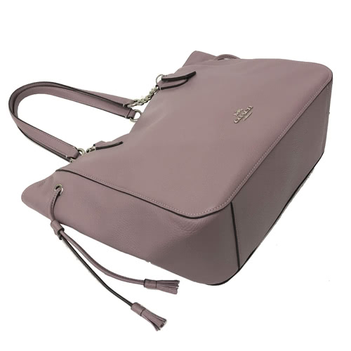COACH 經典LOGO 鍊條牛皮肩背大托特包(木槿紫)