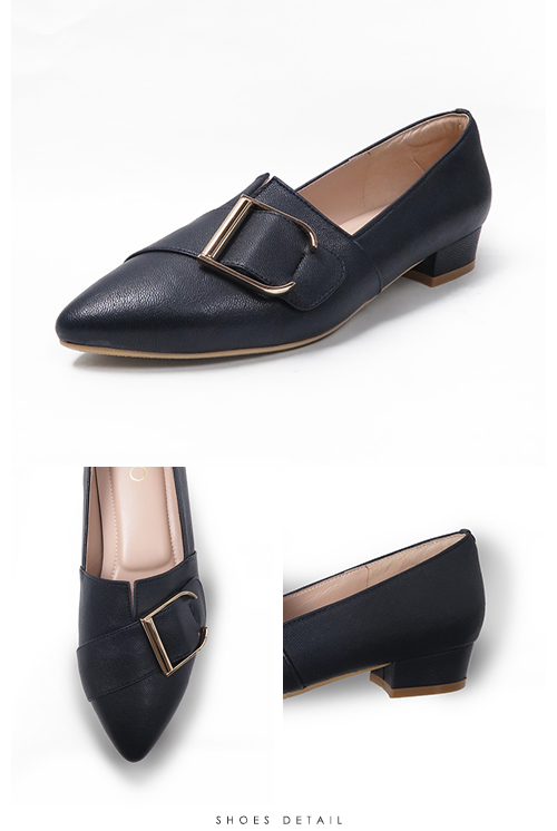 KOKKO - 泰晤士河畔尖頭環扣真皮平底鞋-西裝藍