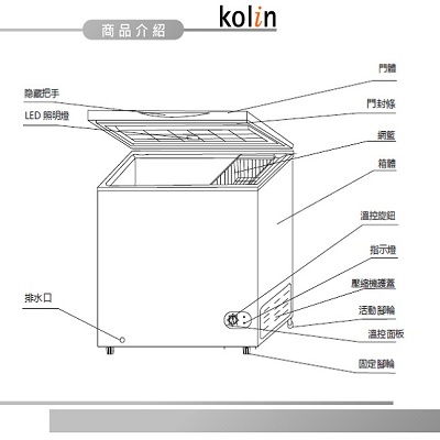 KOLIN歌林 200L 臥式冷凍櫃 KR-120F02 瑭瓷白