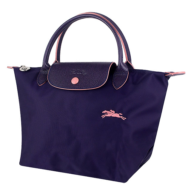 Longchamp Collection尼龍布刺繡品牌短帶水餃包(紫/小)