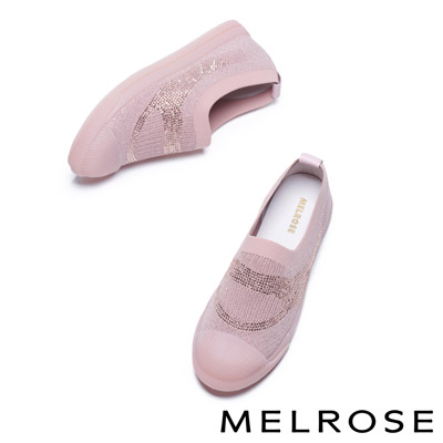 休閒鞋 MELROSE 輕盈透氣晶鑽造型飛織厚底休閒鞋－粉