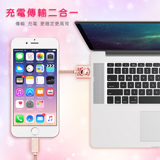 Hello Kitty MicroUSB+蘋果/安卓二合一充電傳輸線