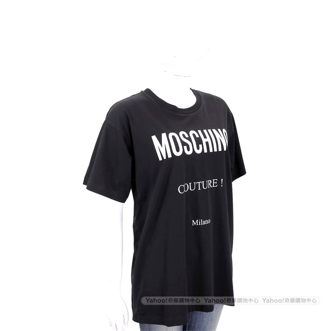 MOSCHINO 品牌LOGO印花黑色棉質T恤(寬版)