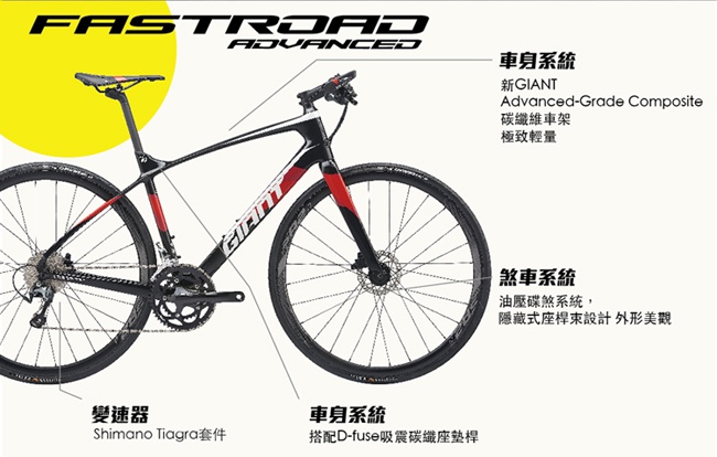 (無卡分期-12期)GIANT FASTROAD ADVANCED 2 最快碳纖平把跑車