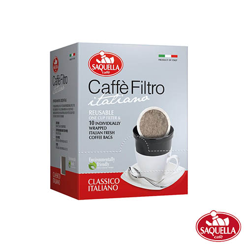 義大利Saquella 原裝進口滴漏茶包型濾泡咖啡1盒(含濾杯、10包咖啡)