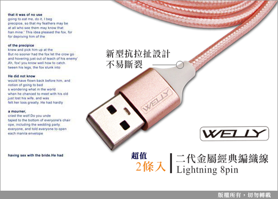 WELLY i7/6s/6 Lightning 8pin 二代編織線超值2入-2M