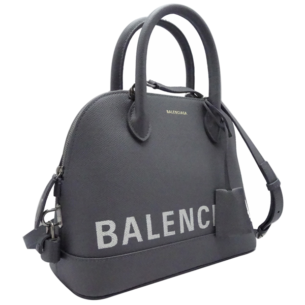 BALENCIAGA 牛皮艾瑪包手提斜背兩用(灰色白字)