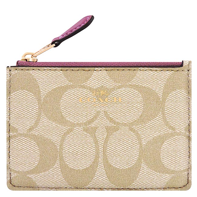 COACH 粉紫色大C PVC鑰匙零錢包